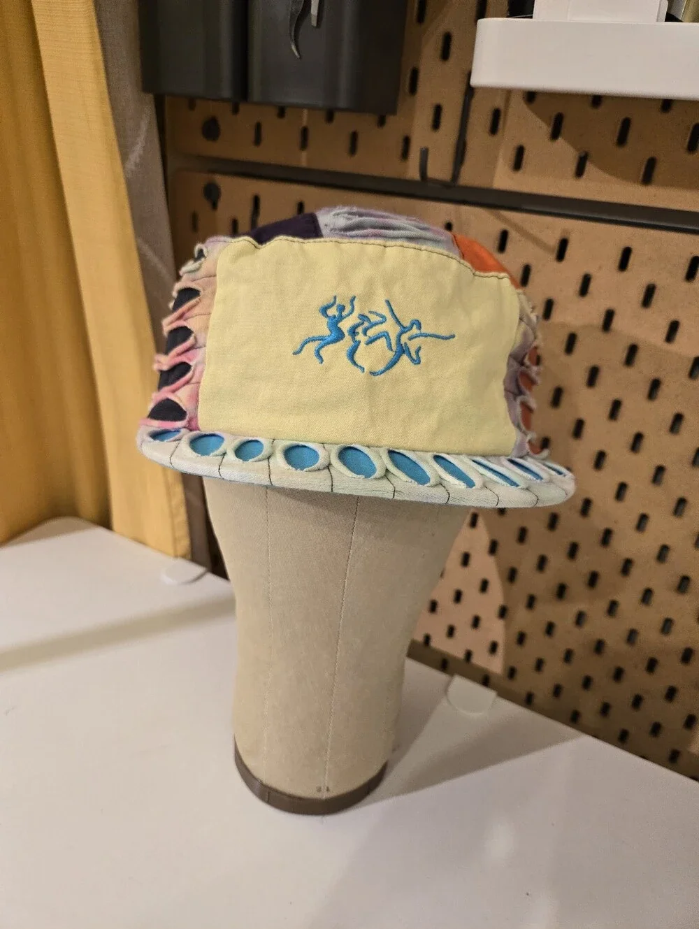 Vintage Cotton Hippie Patchwork Painters Cap Stoner Hat Razor Cut Tie Dye - Picture 2 of 10